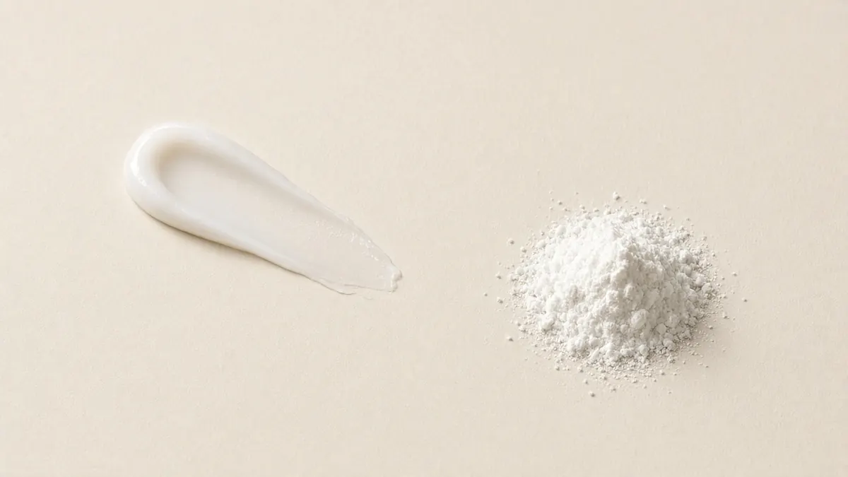 A smear of white cream next to a mound of fine white powder