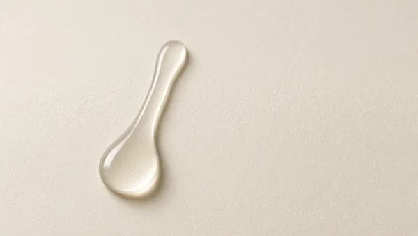 A clear, viscous drop of glycerin on a small spoon