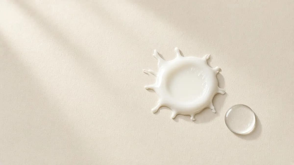 A splash of milky liquid beside a clear droplet