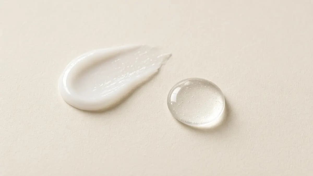 A smear of white cream beside a clear gel drop