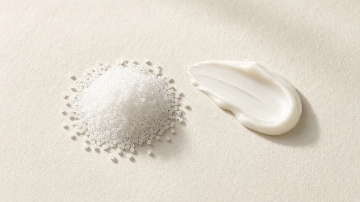 A mound of white urea crystals beside a smear of rich cream