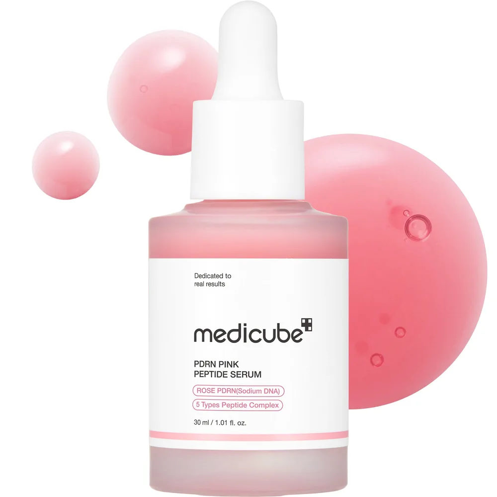 Product photo of Medicube PDRN Pink Peptide Serum, showing the packaging
