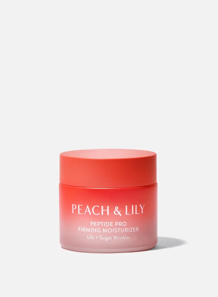 Product photo of Peach & Lily Peptide Pro Firming Moisturizer, showing the packaging